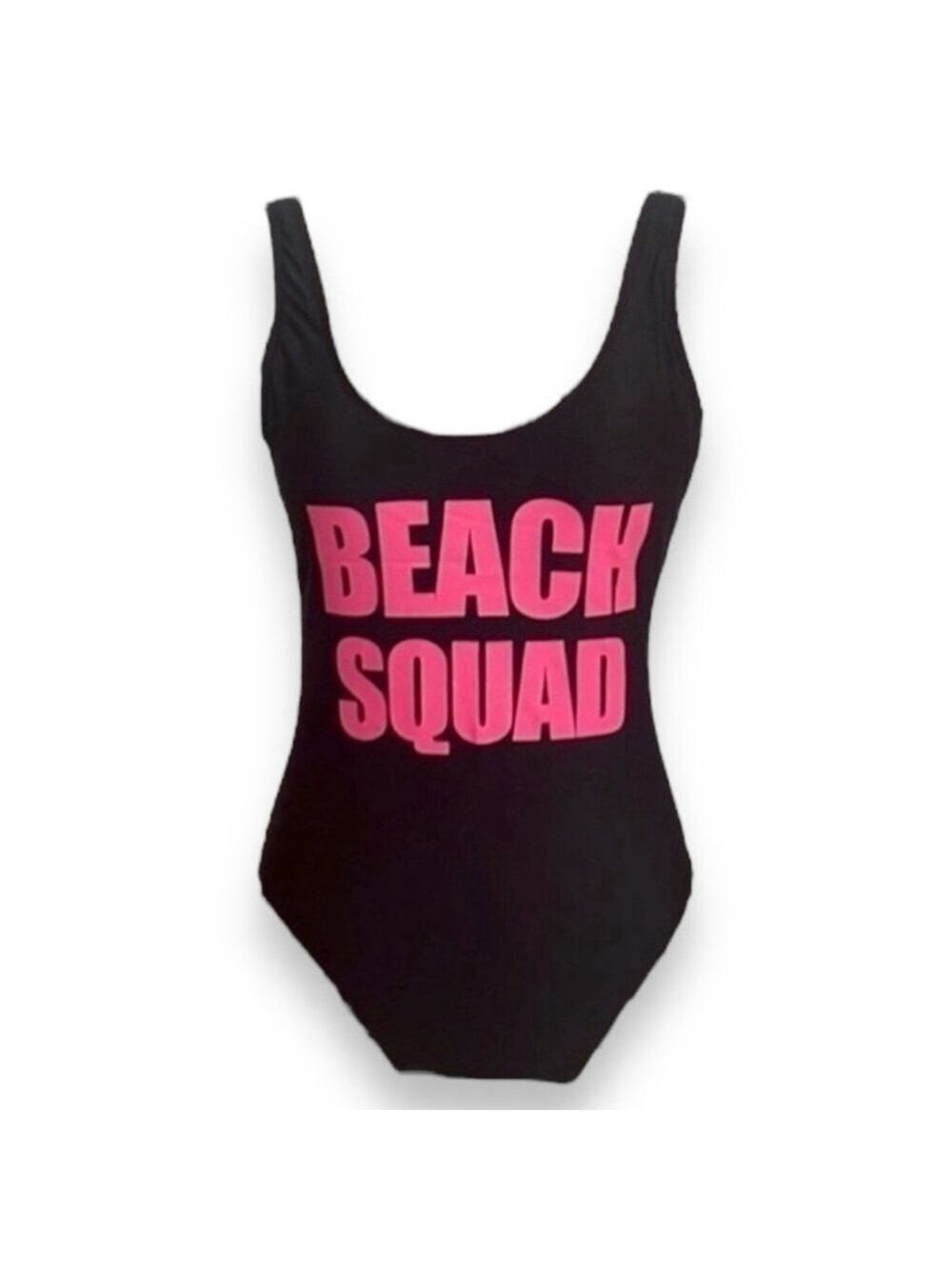 Beach Squad One Piece Black with Hot Pink Letters Women’s Size Large